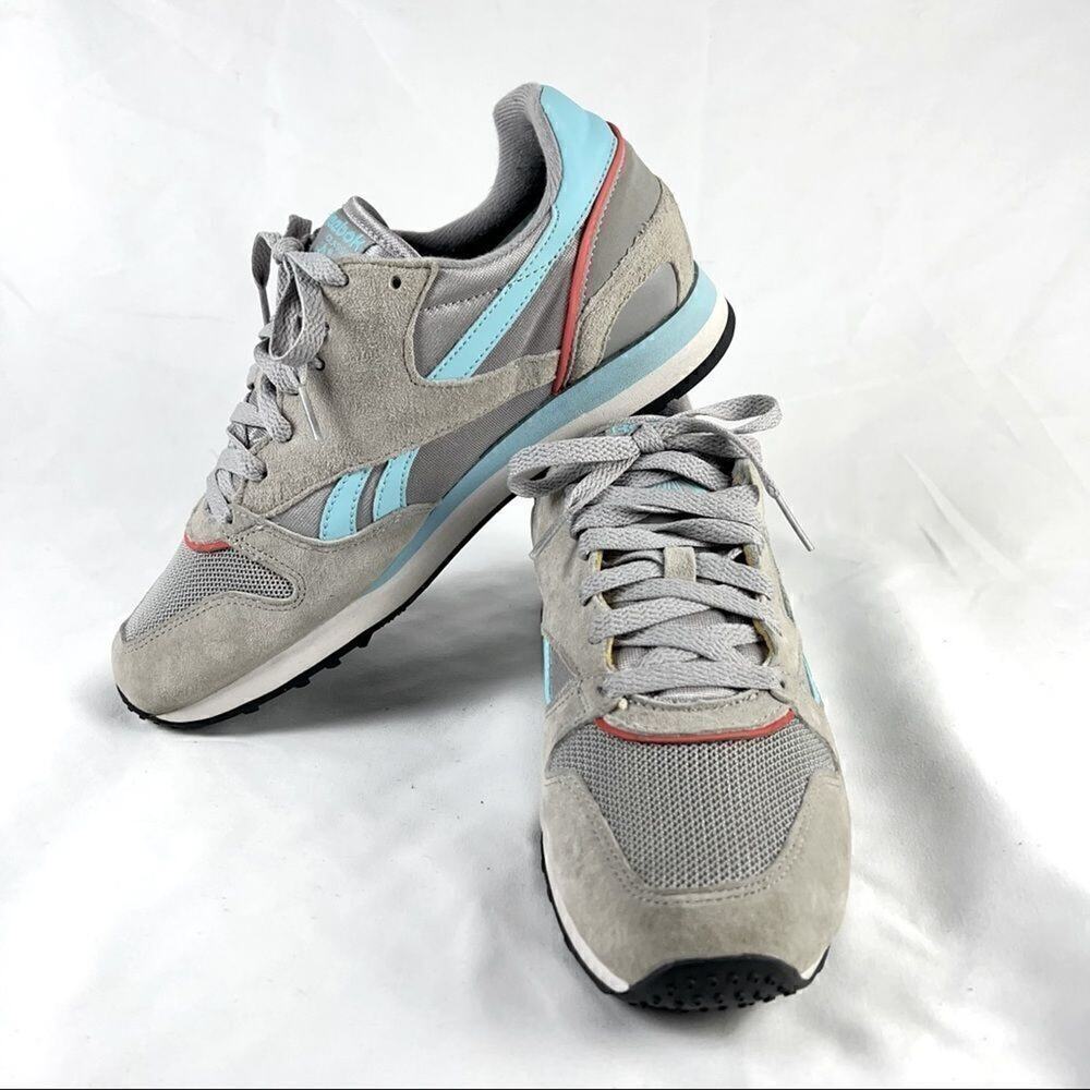 Reebok GL 3000 Classic Suede Running Shoe Grey Blue Red Comfort Sneaker Mens 6.5